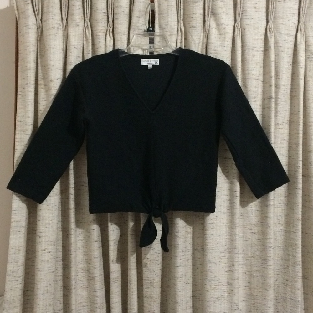 Madewell Texture & Thread Black 3/4 Sleeve Tie-Front Top